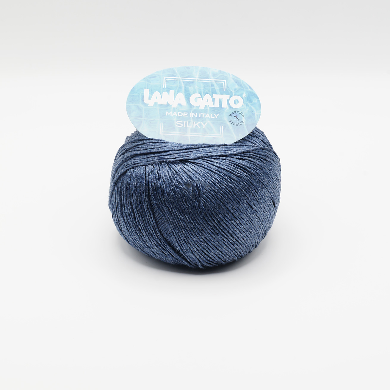 Lana Gatto Silky yarn ball in Avio Scuro (dark slate blue), Made in Italy